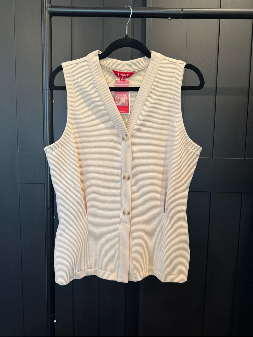 SPANX Ivory Ribbed Button-Front Vest & Skirt Set - Picture 2 of 6